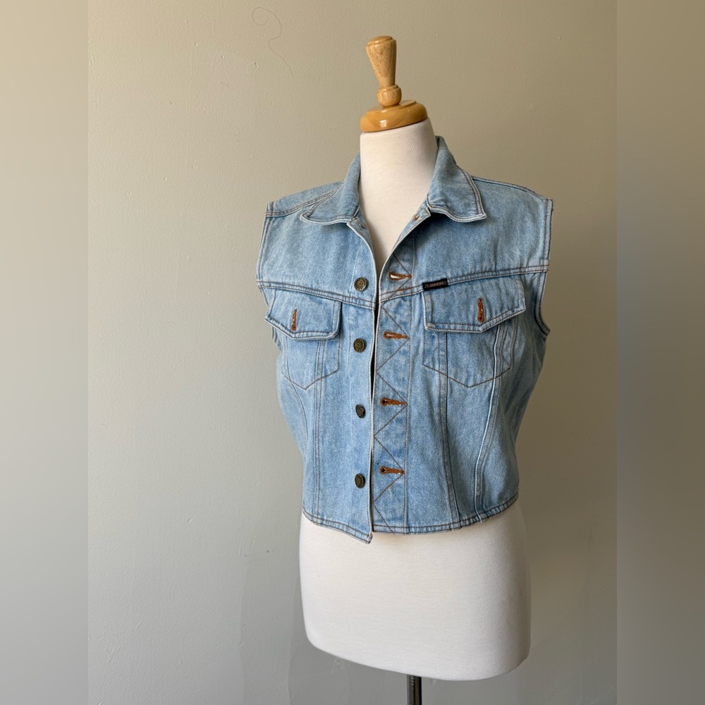 Y2K Light Wash Cropped Denim Vest Jeanworks Size L
